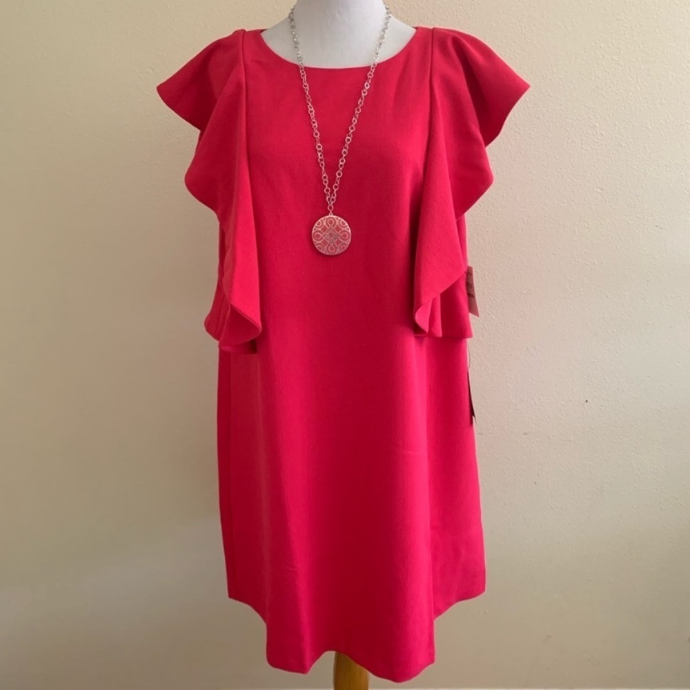 Chelsea28 Plus Sz Flutter Sheath Dress Pink Rose
